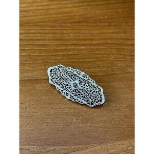 Antique Art Deco Rhodium Plated Filigree Rhinestone Center Bar Brooch Pin